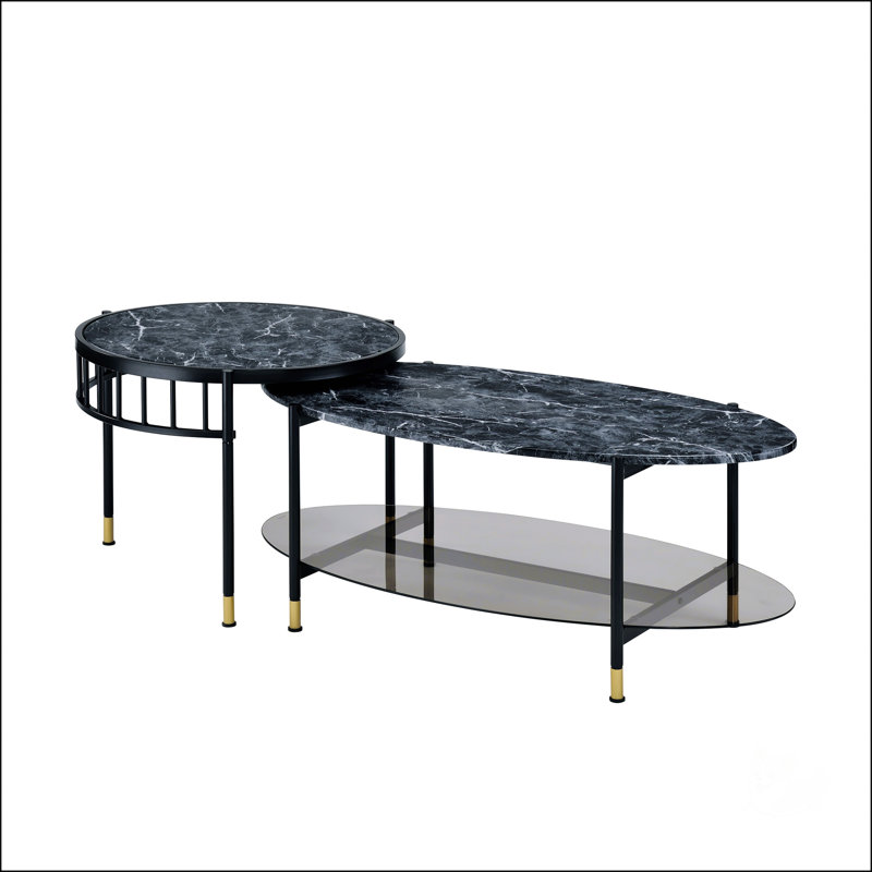 Table gigogne en pierre d'ingénierie et plateau noir
