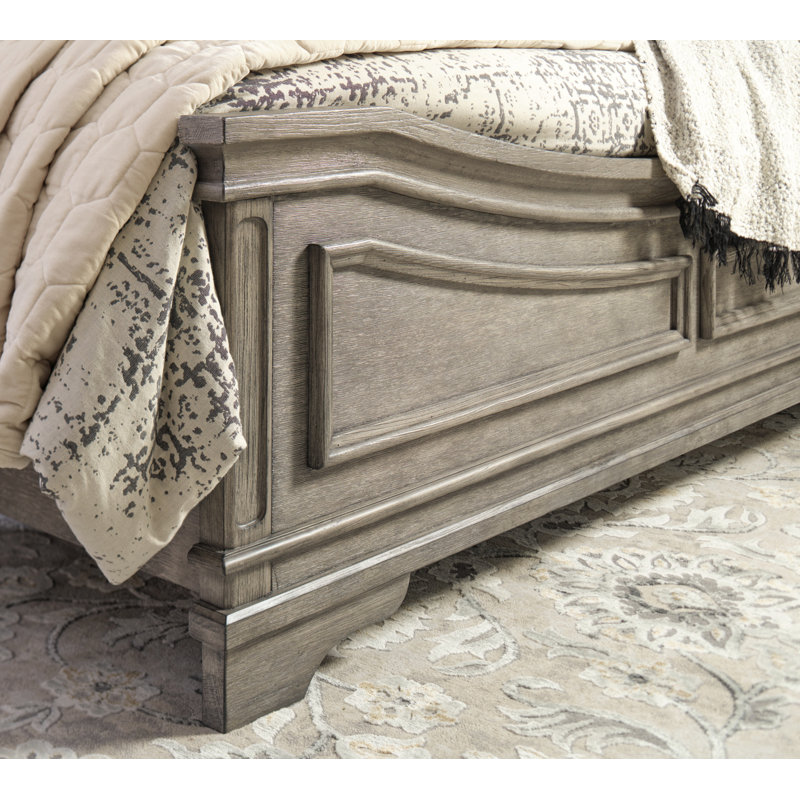 Transitional Gray Upholstered California King Bed with Drawer