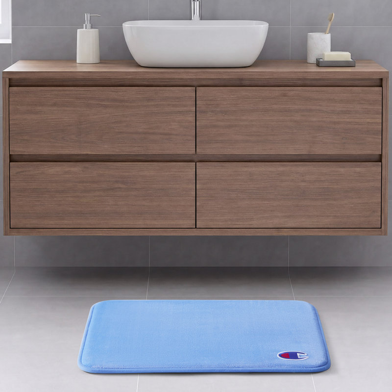 Champion Logo Patch Memory Foam 17 in. x 24 in. and  20 in. x 32 in. Bath Mat, Light Blue