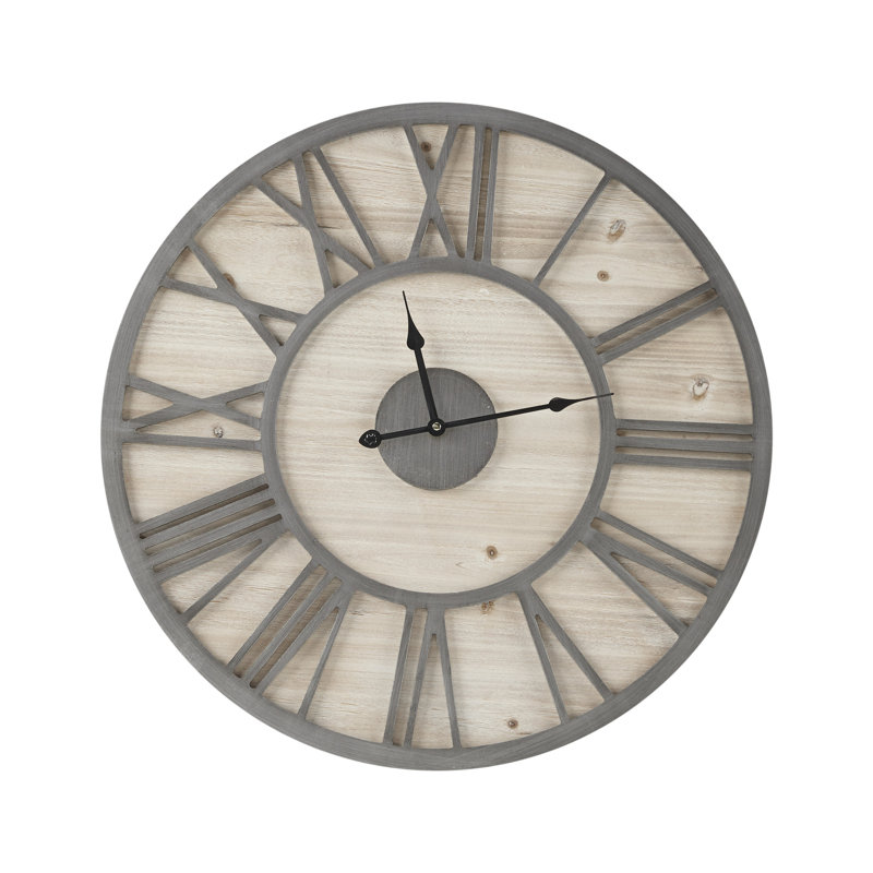 Oversized Lothair 23.6" Wood Wall Clock, Natural/Gray