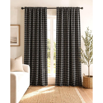 Black and white checkered slub canvas curtains