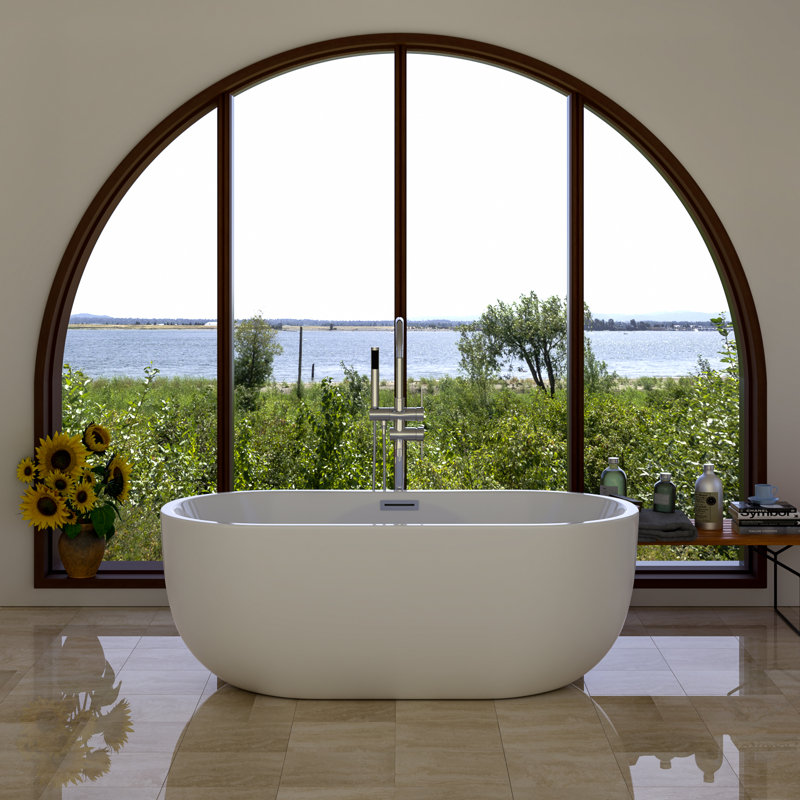55.5'' x 29'' Soaking Acrylic Bathtub, Polished Chrome