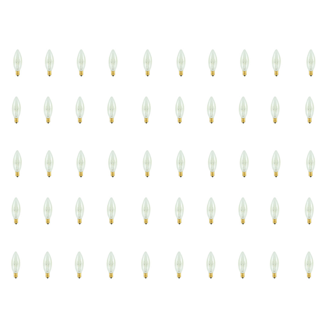 40 Watt, B8 Incandescent Dimmable Candle Light Bulb, Warm White (2700K) E12/Candelabra Base (Set of 50) Bulbrite Industries 