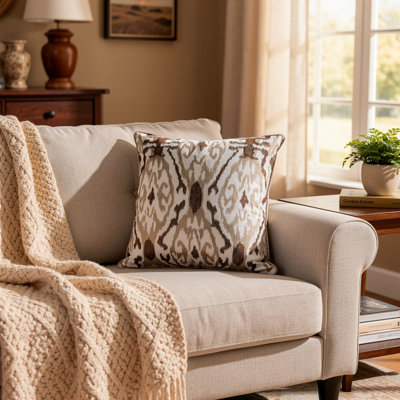 Ikat Cotton Reversible Throw Pillow