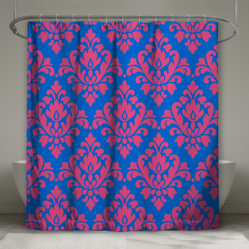 Rideaux de douche roses à motif damassé très longs, L 70 po x H 84 po