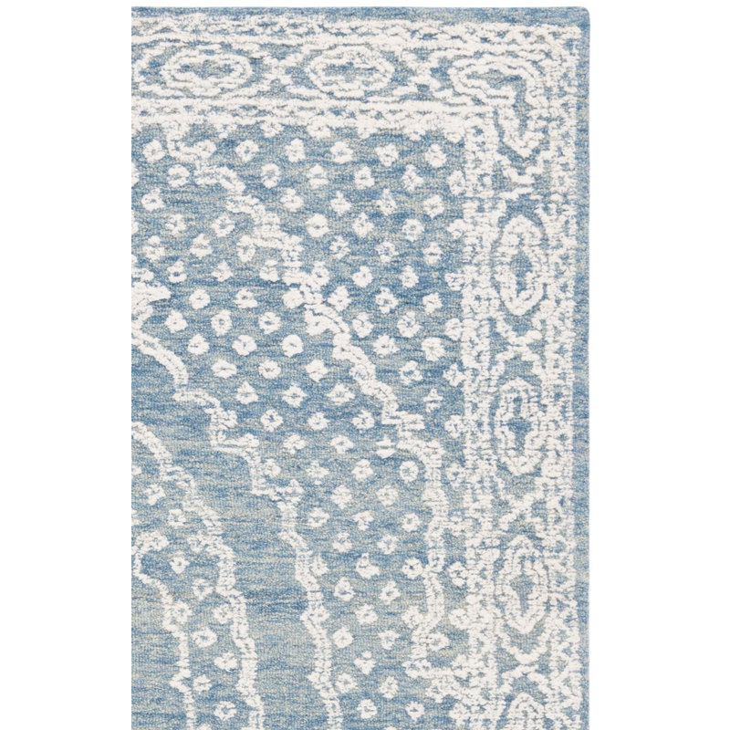 Resnel Ebony Hand Tufted Wool Cotton Oriental Rug in Ivory/Navy, Rectangle 5' x 8'