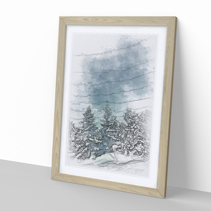 Winter Forest Vol.9 Sketch - Picture Frame Graphic Art, 65cm H x 48cm W x 2cm D, Oak