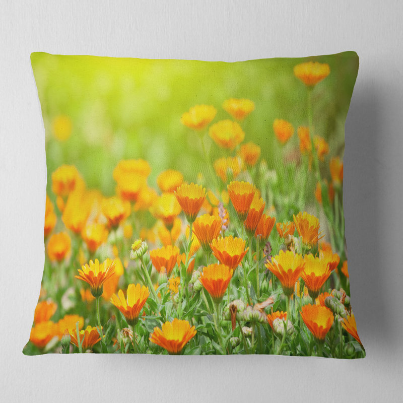 Coussin floral fleurs marigold, 16 po x 1 po, Coussin décoratif