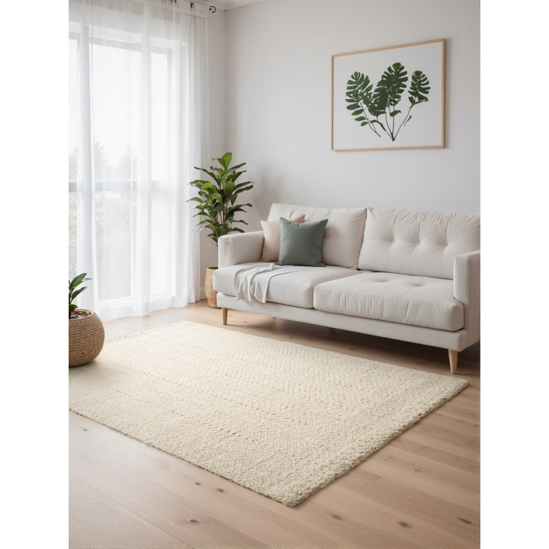 Majoli Wool Rug by ELLE Decoration - Natural Wool Handwoven Scandinavian Boho Herringbone Design for Living Room, Bedroom, Dining Room
