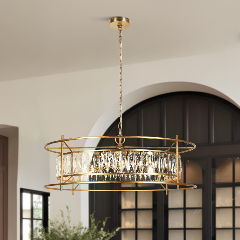 Lustre tambour 6 lumières à intensité variable avec détails en cristal