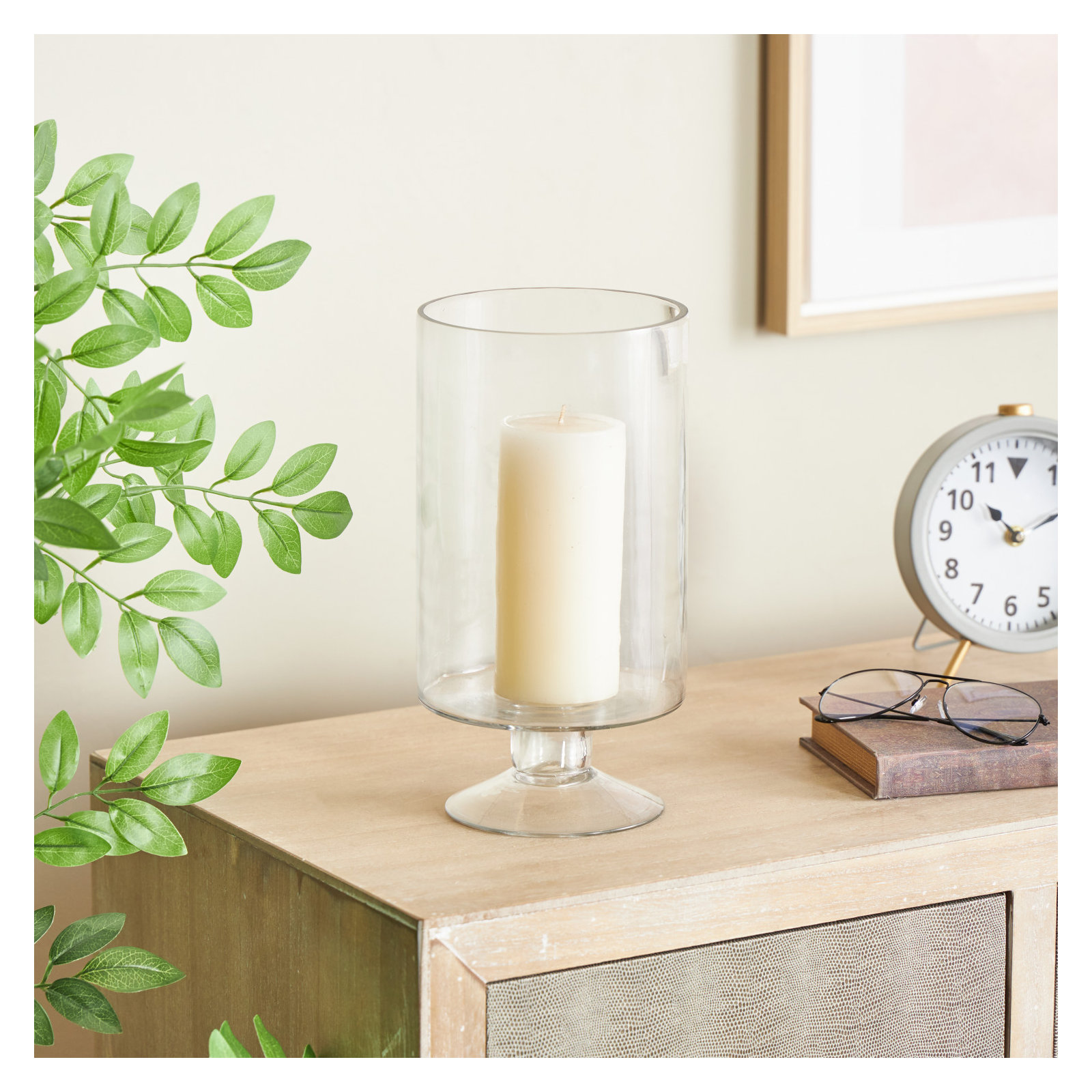 Glass Tabletop Hurricane, 11.3" H x 6" W x 6" D