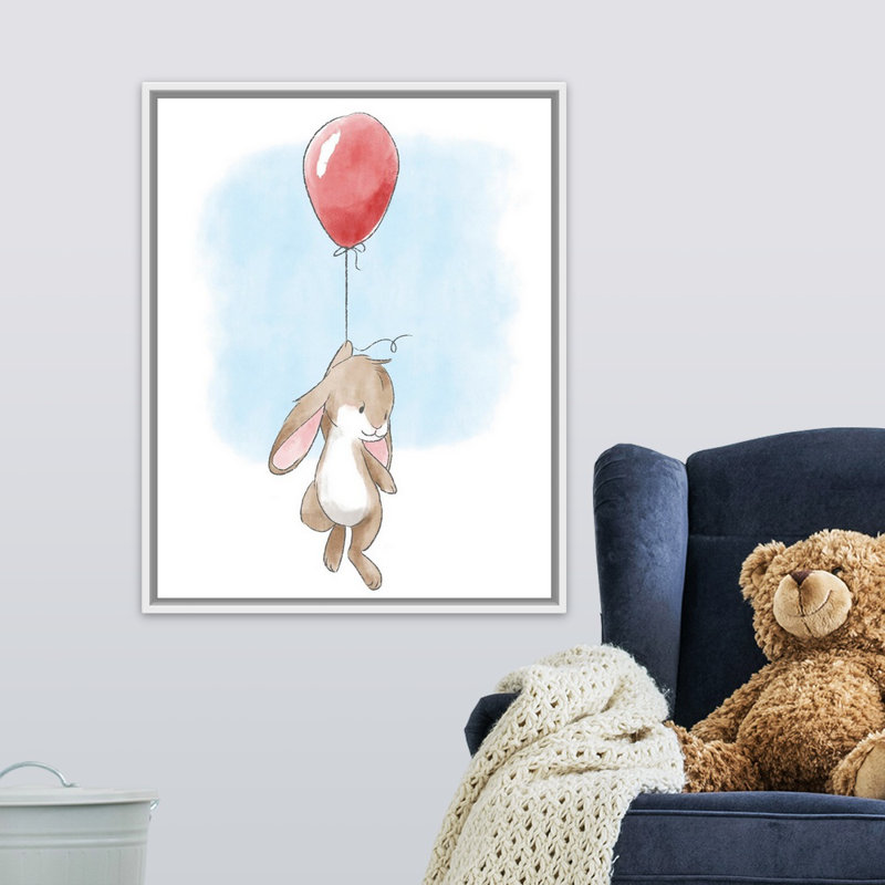 «Little Bunny and Balloon», impression, H 30 po x l 24 po x P 1,75 po, Cadre pour toile flottant blanc