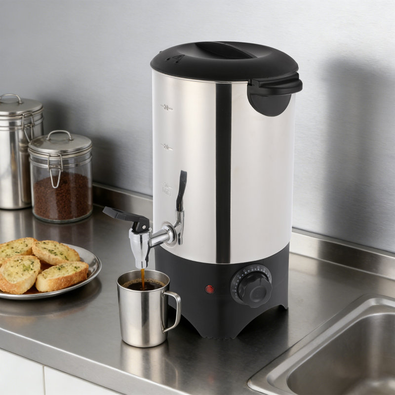 Urne à café commerciale 1,59 gallons, distributeur de café en acier inoxydable 304 avec robinet, argent, 6L