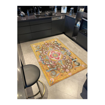 Orange Colorful Traditional Decorative Washable Rug