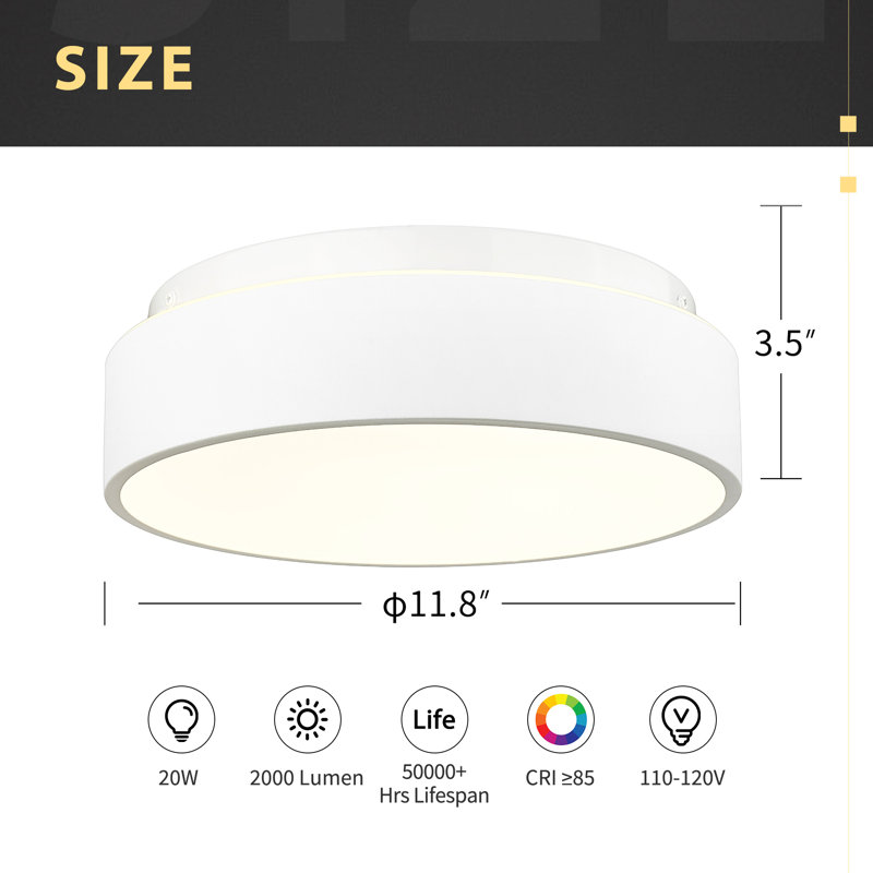 12 Inch Simple Drum Flush Mount