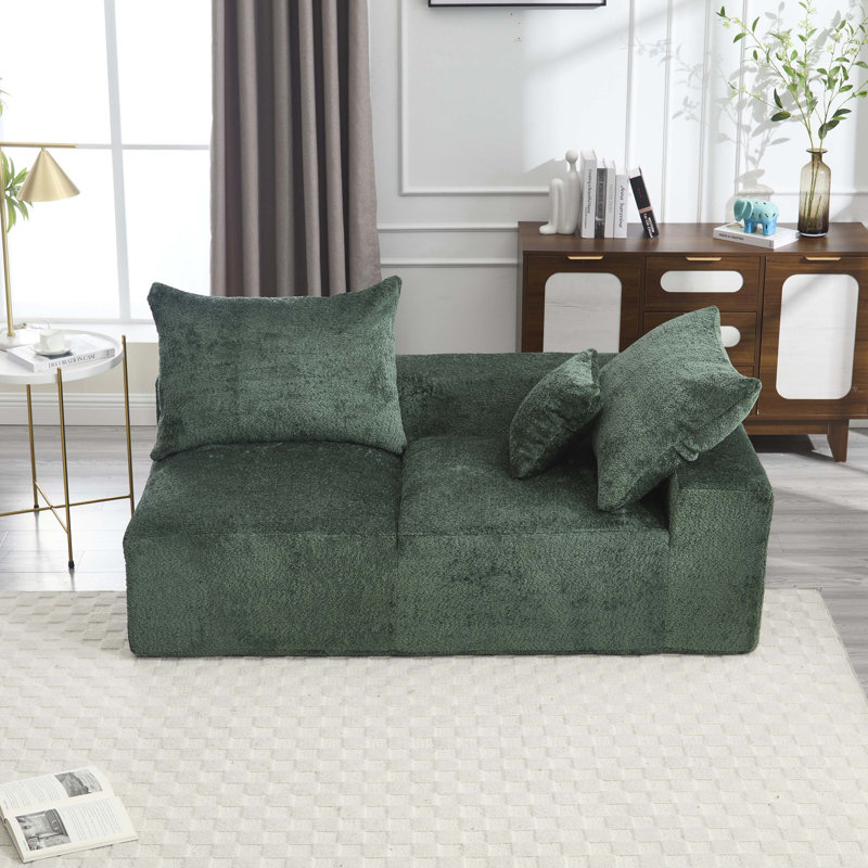 Chenille Deep-Seated Full Foam Couch With 2 Pillows- No Assembly Needed, Emerald Chenille