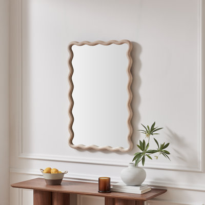 Damma Solid Wood Wavy Circular Hallway Wall Mirror - Modern Elegant Design