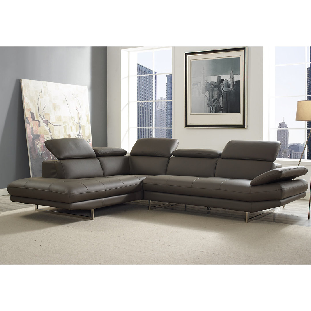 Abdülkadir 110" Wide Genuine Leather Left Hand Facing Sofa & Chaise Orren Ellis 