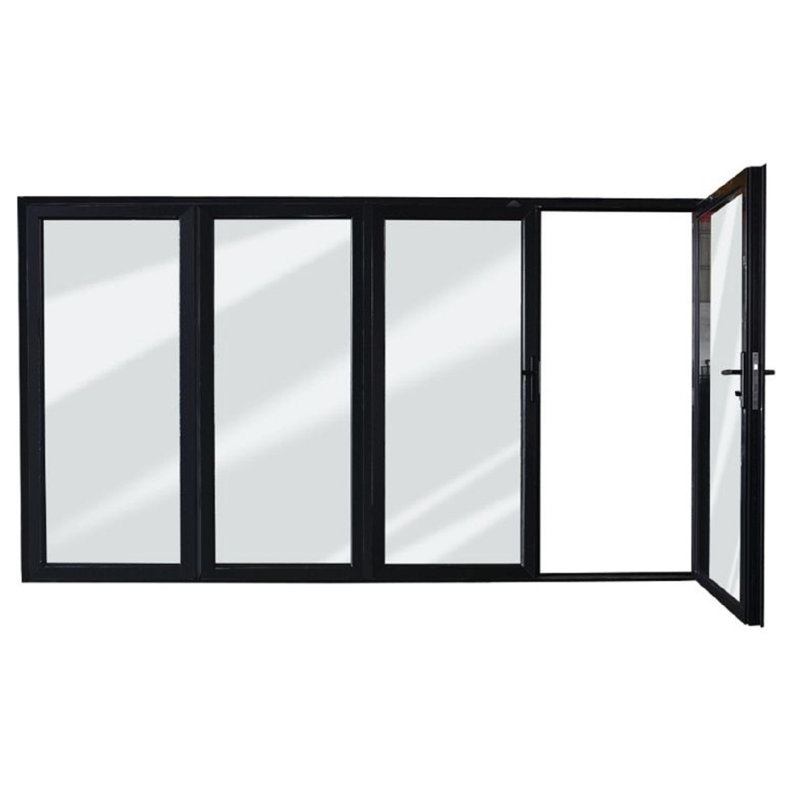 Portes de patio pliantes en aluminium, Noir, S'ouvre à droite vers l'extérieur, H 84 po x l 144 po