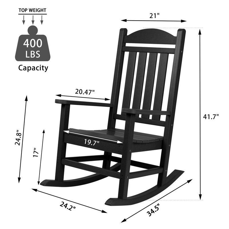 Chaise berçante d'extérieur en plastique Eringate, Noir