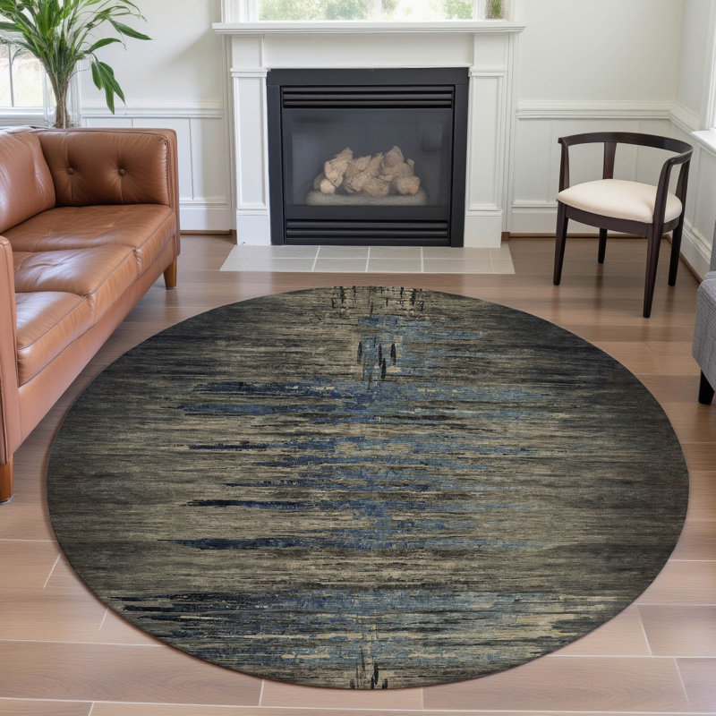 Premium Machine Washable Barry AMF1299 Abstract Rug, Round 8'