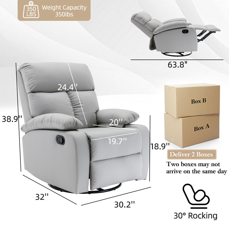  Faux Leather Nursery Rocker Recliner ,swivel Recliners For Small Spaces, Nursery Recliner, Living Room Recliner With Overstuffed Arm And Back-Gray