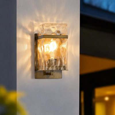 Vintage Gold Outdoor Wall Sconce Waterproof Exterior Light Fixture with Glass Shades