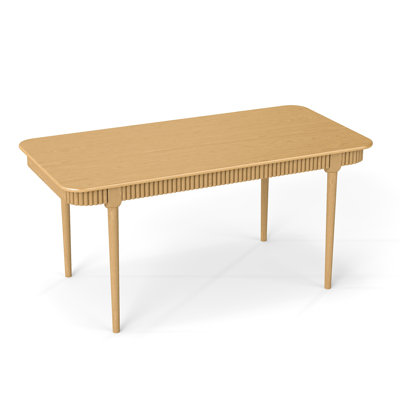 Farmhouse Dining Table - 63" Rectangular Table With Rounded Edges & Round Legs - Natural/Walnut Finish by Ophelia & Co.