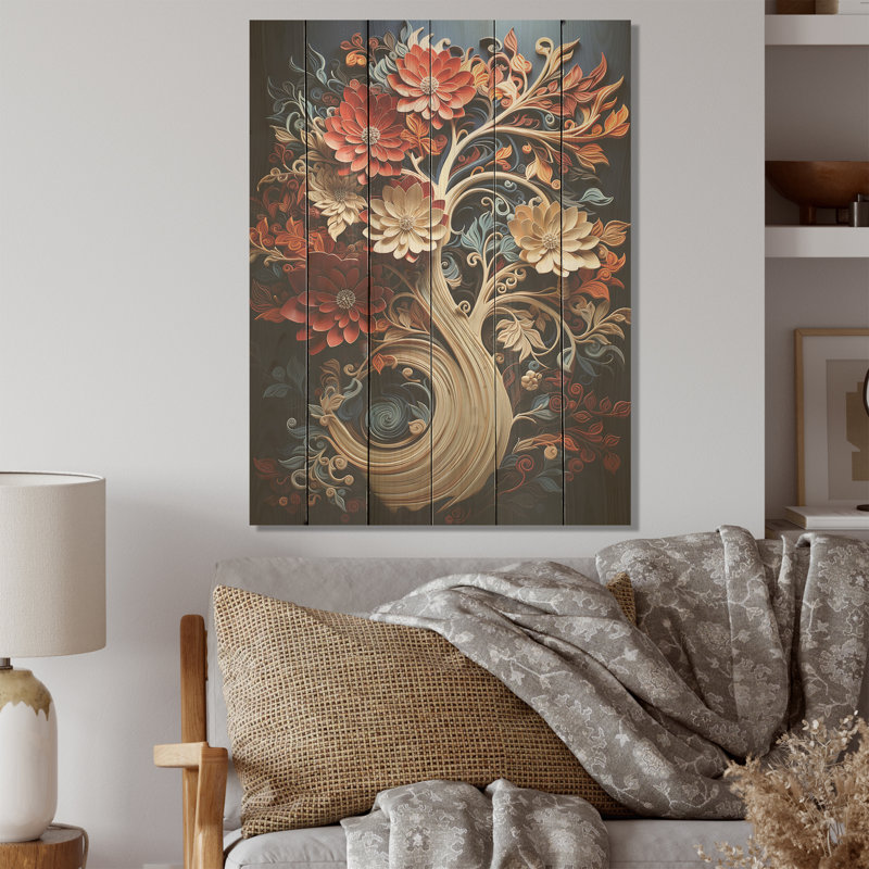 Corail organique arbre Harmony I - arbre bois de séquoia, art mural sur bois de pin naturel, H 40 po x l 30 po