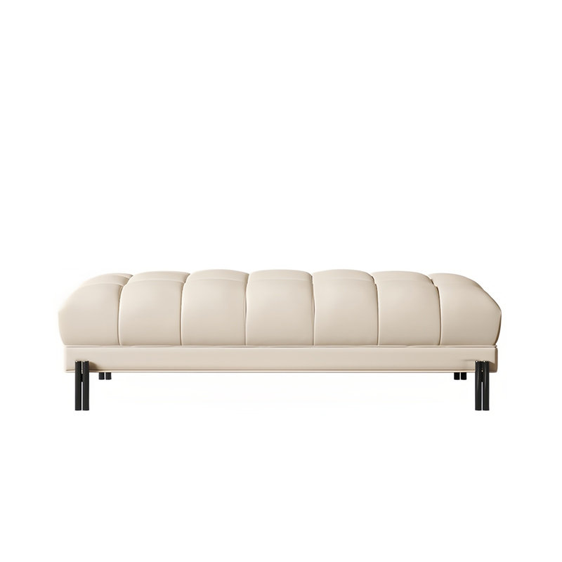 Banc rembourré en cuir de vache, H 16,14 po x l 62,99 po x P 18,89 po
