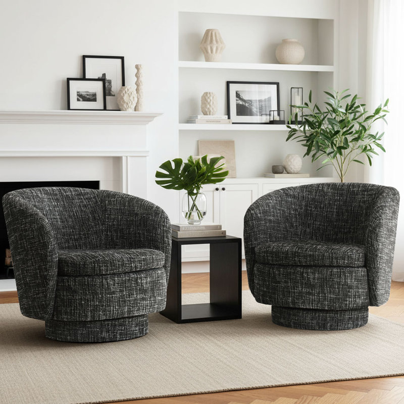 Fauteuil demi-tonneau pivotant rembourré (ensemble de 2), Noir
