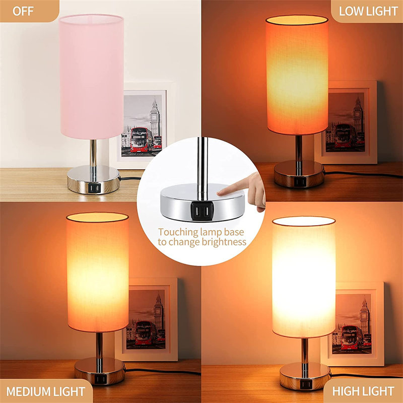 Metal Table Lamp, Pink, Silver