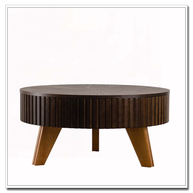 Table basse ronde rétro avec espace de rangement, idéale pour le salon et le bureau, H 15,7 po x L 15,7 po x l 15,7 po, Brun