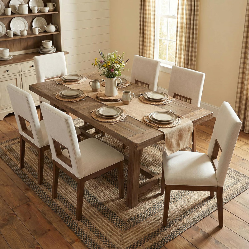Linen Upholstered Farmhouse Dining Chairs Set Of 2 With Open Cutout Back
