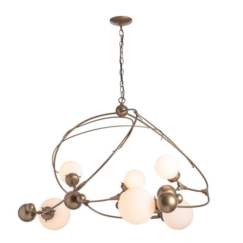 Sprig 6 - Light Unique Geometric Chandelier, Opal Glass, Soft Gold