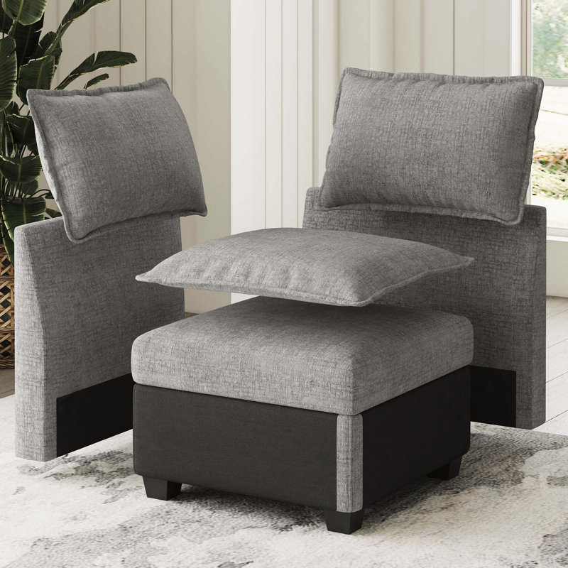 Fauteuil d'angle sans accoudoirs en Lille Chenille, Gris chenille