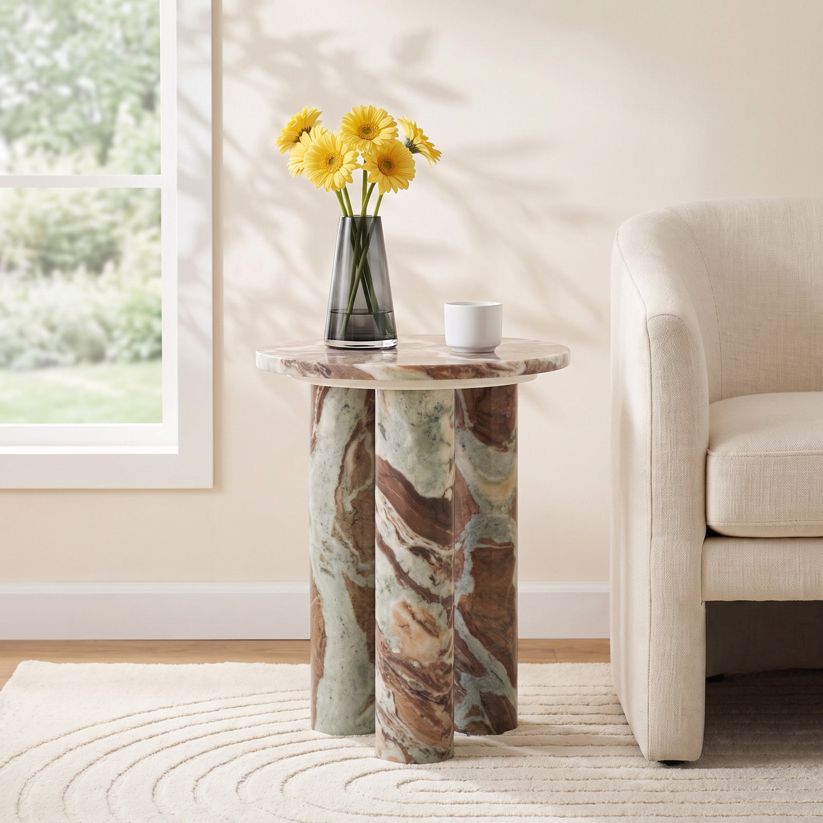 Izel End Table, Brown/White
