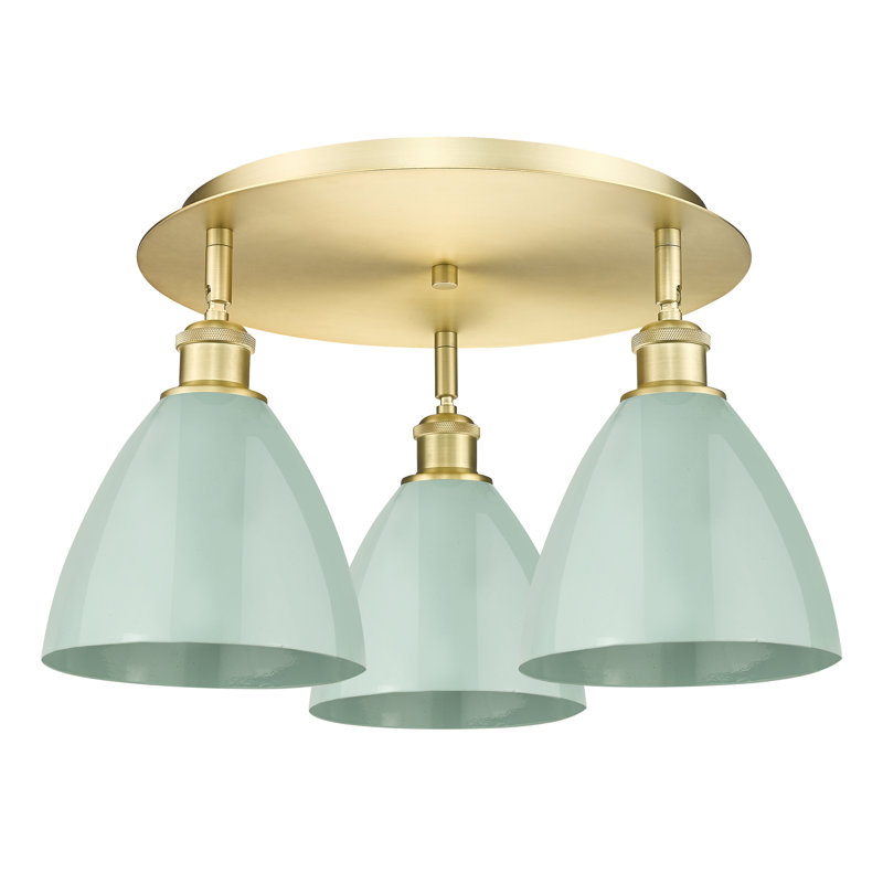 Plafonnier encastré 3 lumières 7,5 po Allare, Or satiné, Écume de mer, écume de mer