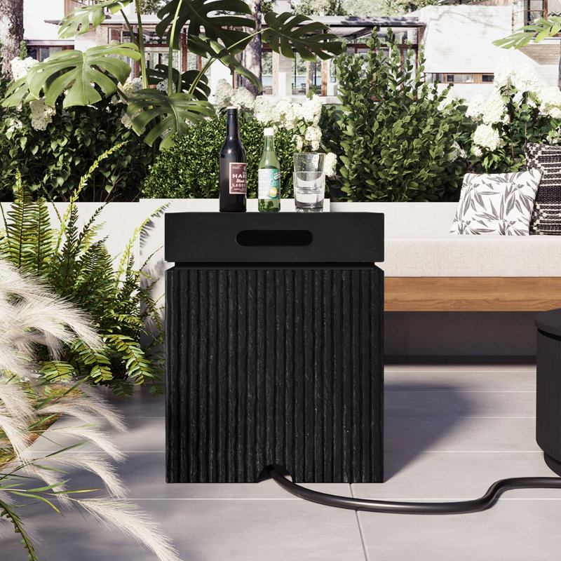 Table de couverture de réservoir de propane d'extérieur 15,75 po avec lattes verticales, Noir