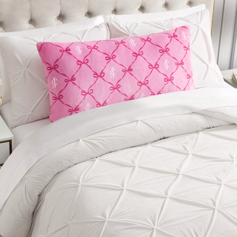 Juicy Couture Lattice Print Plush Body Pillow, Hot Pink Bow Lattice