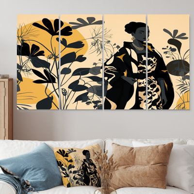 Gracious Afro Fashionista Botanical Retro - African Art Wall Art Canvas 4 Piece