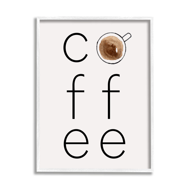 Illustration giclée encadrée « Café » (texte et tasse) par Corinne Rose Designs, H 20 po x l 16 po x P 1,7 po
