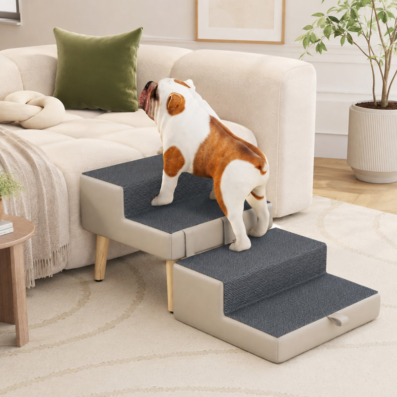 Escalier pliable à 4 marches avec cadre en bois pour petits animaux