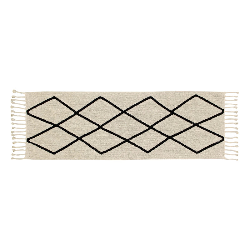 Chevron Handmade Tufted Cotton Area Rug in Beige, Runner 2'7" x 7'6"