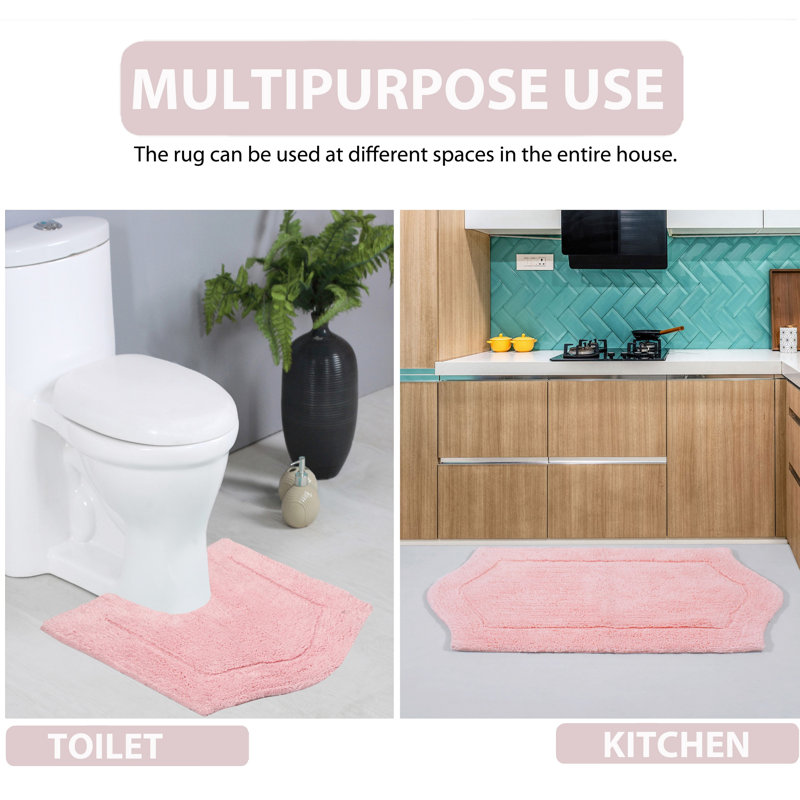 Morissette 100% Cotton Bath Rug, Non-Slip, Quicky Dry, Machine Washable, Absorbent - 3 Piece Set, Pink