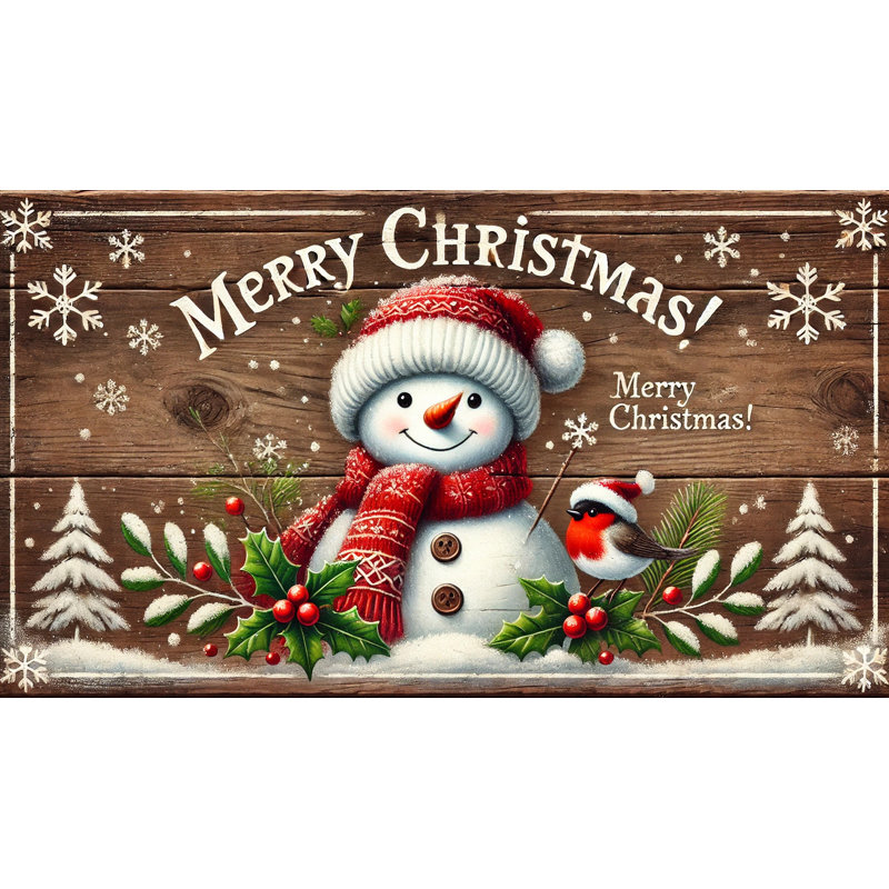 Cozy Winter Snowman with Festive Cardinal Christmas, reproduction d'art sur toile, H 20 po x l 35 po