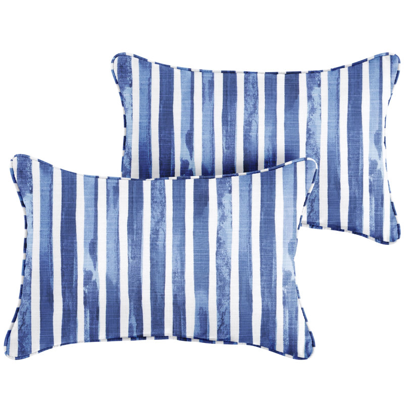 Nelson Commodore Blue Outdoor/Indoor Corded Lumbar Pillow Set Of Two, 14" x 24"