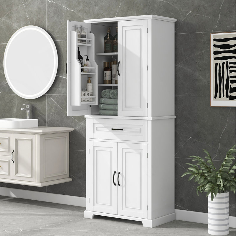Versatile Bathroom Storage Cabinet With Doors, Drawer, And Adjustable Shelf For Organized And Functional Spaces., White