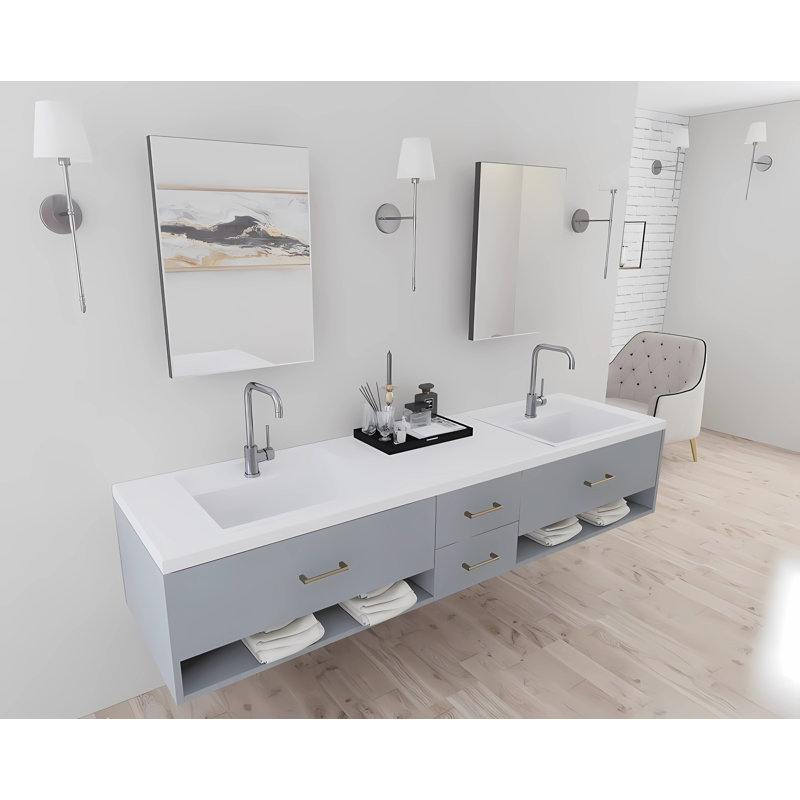 Base de meuble-lavabo double 81,5 po YU-Toronto-90MO, prête à installer, Colombe matinale