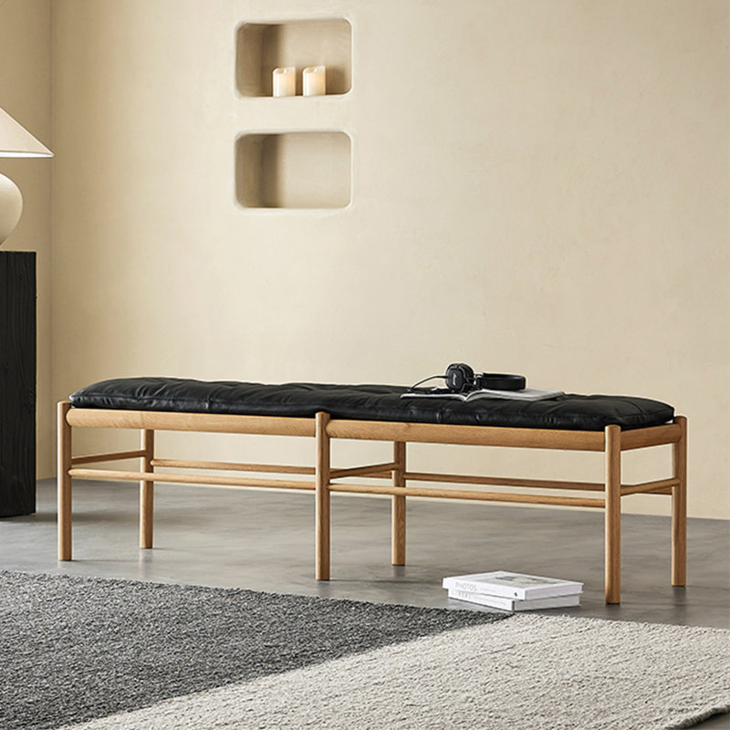 Banc rembourré en cuir de vache, Brun
